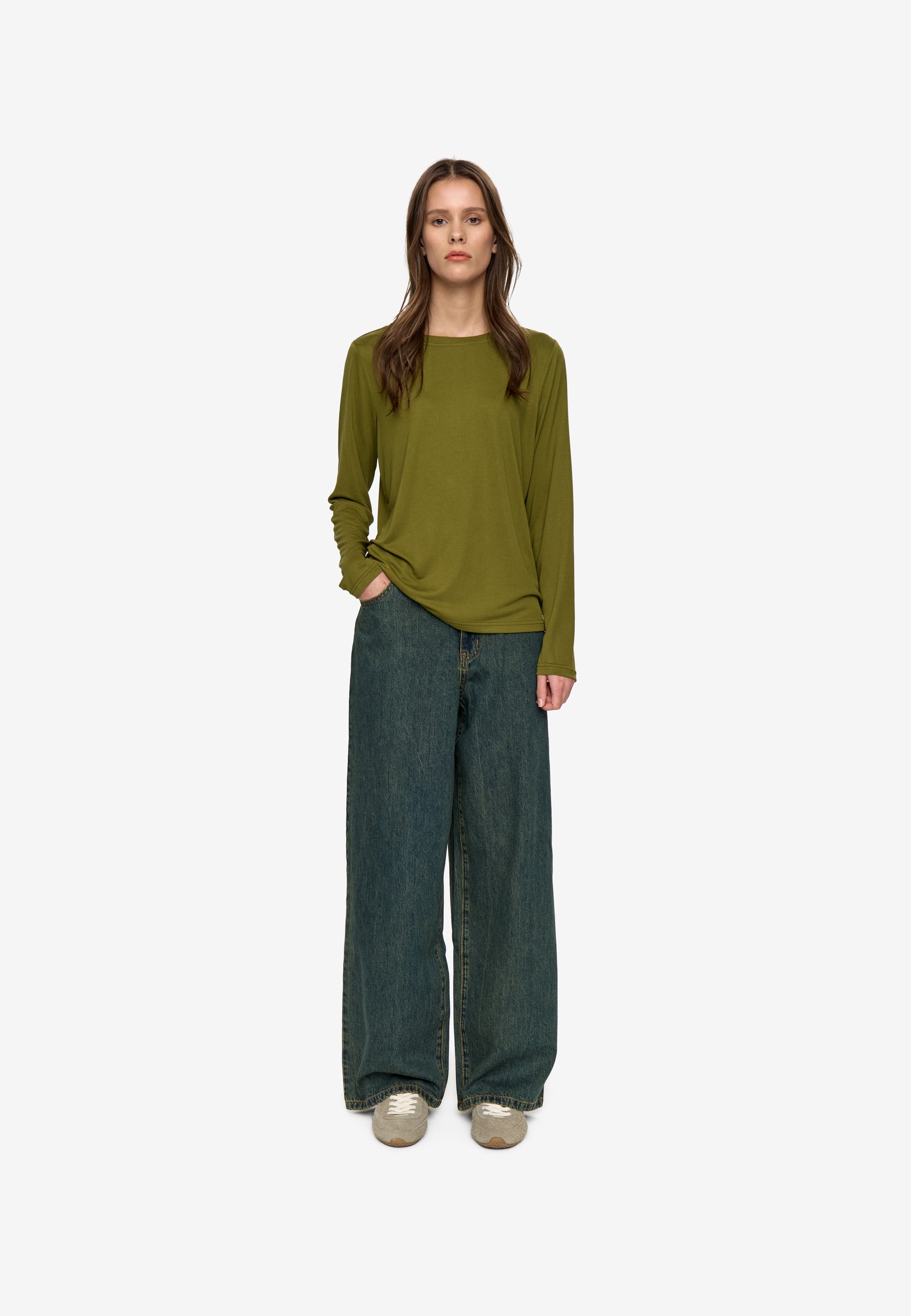 minimum female Margot Tee 0281 Long Sleeved T-shirt 0529 Sphagnum